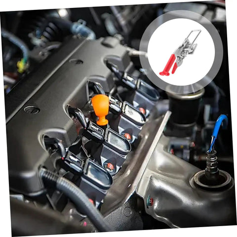 Beefy Heavy Duty T-Handle Car Hood Catch And Draw Latch With Flexible ABS Hasp For Toolboxes shown on engine cover