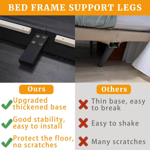 Heavy Duty Rock Solid Bed Frame Legs Replacement Kit With Bolt On Hardware 5 Inch Straight Support Feet For Wooden Beds Tables Couches And Cabinets Black detailed comparison of sturdy and weak support legs.