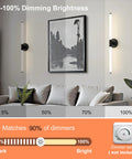 Lit 360 Degree Dimmable LED Bathroom Vanity Light Bar Over Mirror Matte Black 30 Inch shown with dimming settings chart