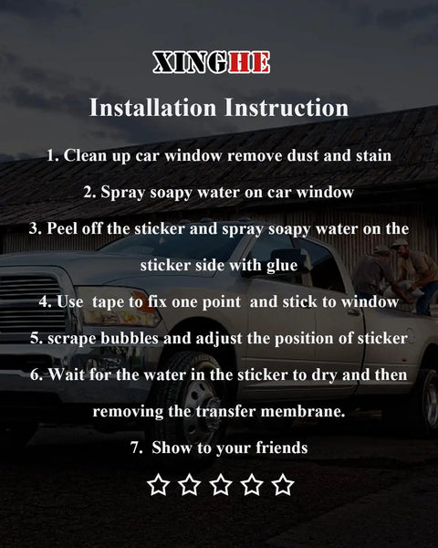 Installation instructions for Dodge Ram Rear Window American Flag Decal Matte Black USA Flag Sticker.