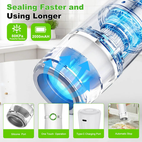 Image of a Compact Food Vacuum Sealer With 80KPa Suction, 2000mAh Battery, 70 Minute Runtime, highlighting features and design.