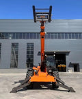 Built Different Heavy Duty Telescopic Handler Forklift With Smart Boom Extension showcasing full height against a gray building.