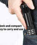 Person placing LED flashlight in pocket, showcasing 6 Pack LED Aluminum Mini USB C Rechargeable Handheld Flashlights for EDC