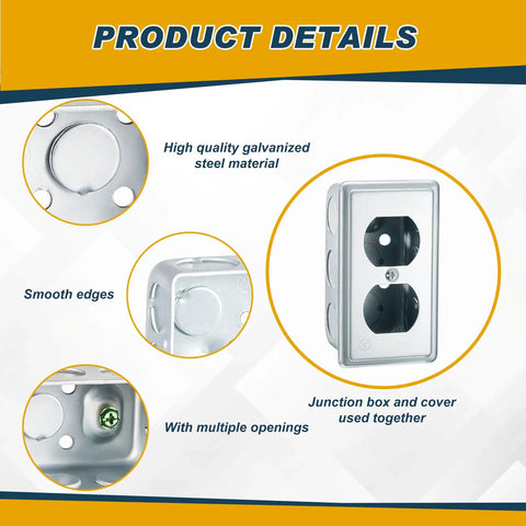 Product details of 8 Pack 4 By 2 Inch Electrical Junction Boxes With Covers Square Plenum Box Pro Grade Heavy Duty Galvanized Steel