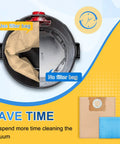 15 Pack 5-8 Gallon Vacuum Bags For Wet Dry Vacs Fit Stanley SL18115 SL18116 SL18117 SL18158 And Porter-Cable PCX18404P-6A PCX18406-5B shown with usage comparison.