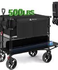 Double Decker Beach Wagon With Big Wheels For Sand Heavy Duty Collapsible Cart Tailgate Access 500 Lbs Capacity, black color