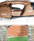 Rock Solid Electric Strapping Machine With Automatic Pp Pet Strap Tensioner and Quick Welding Tech for efficient box packing.