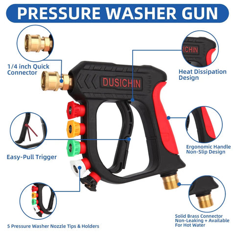 Foam Cannon For Pressure Washer Gun Kit With 1 Quarter Inch Quick Connect, 5 Nozzle Tips, ergonomic handle, extra 1.04mm orifice