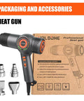 Beast 1800W Heat Gun With Fast Heating, LED Temperature Display, packaging, and four nozzle attachments visible