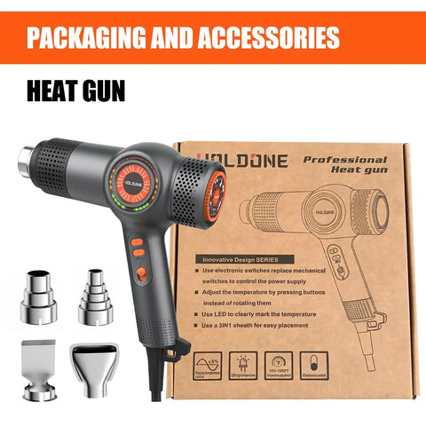Beast 1800W Heat Gun With Fast Heating, LED Temperature Display, packaging, and four nozzle attachments visible