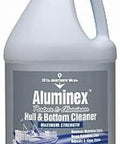 MaryKate Aluminex Pontoon And Aluminum Hull Cleaner 1 Gallon bottle for boats with label showing cleaning properties