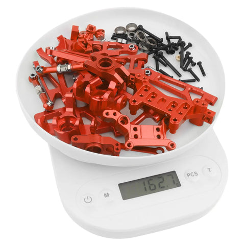 Red Aluminum Suspension Arms And Steering Knuckle Kit With Shock Tower And Linkage for 1/16 Scale RC Cars on Digital Scale