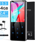 64GB Bluetooth MP3 Player With A19 2.4 Inch Curved Screen, Expandable To 196GB, Long Lasting Battery, black design with earbuds