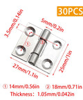 Hella Corrosion Resistant 1 Inch Stainless Steel Mini Folding Butt Hinges For Cabinets And Furniture Badass Strength Metal Hardware No Drama Mounting Slick Operation 30 Pack, showing dimensions and details.