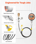 Digital Hydraulic Pressure Test Kit With Dual Gauge 0 To 10000 PSI Manometer Tester Includes Nine Test Couplings Two Quick Release Couplers And Two Hoses For Excavators And Construction Machinery Pro Grade in rugged stainless steel with flexible hose