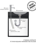 Compact 16 Inch Wall Mounted Vanity With Sink In Black Finish Space Saving Bathroom Cabinet Set With Chrome Faucet And Pop Up Drain U Shape Drain Perfect For Small Bathrooms And Easy Clean Design diagram