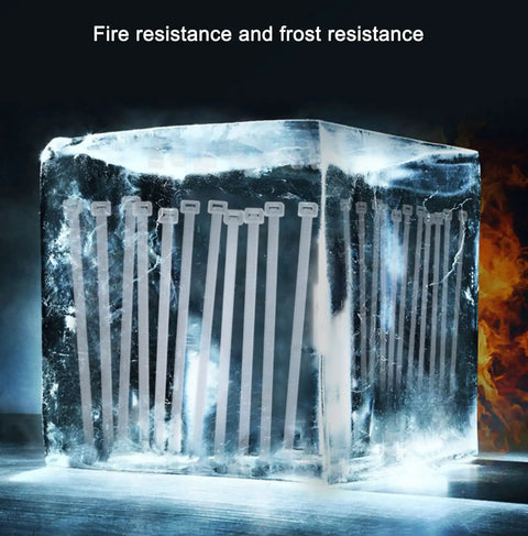 Beefy 24 Inch Zip Ties Pack Of 50 Heavy Duty Cable Ties For Outdoor Use inside ice cube, demonstrating fire and frost resistance