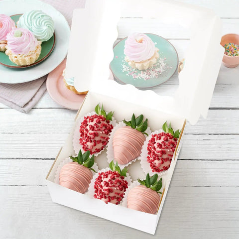Thirty Piece Set Of Top Shelf White Bakery Boxes With Crisp Clear Windows Plus Generous Kraft Stickers For Secure Cookie And Pastry Shipping That Is Hella Sturdy And Damned Eco Friendly Measuring 6 X 6 X 3 Inches