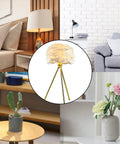 2 Pack White Feather Table Lamps With Metal Body And Gold Finish Tripod, cozy nightstand light for modern living room decor