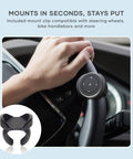 Bluetooth Media Button With Steering Wheel Mount For Cars And Bikes, Wireless Hands Free Play Pause installed on car wheel