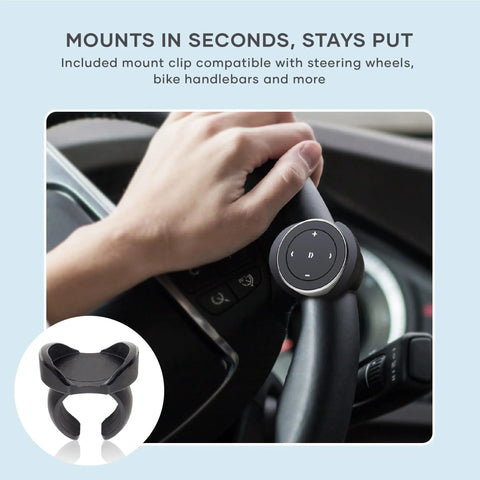 Bluetooth Media Button With Steering Wheel Mount For Cars And Bikes, Wireless Hands Free Play Pause installed on car wheel