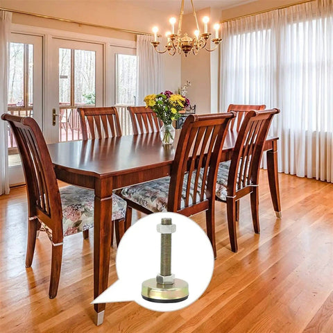 Heavy Duty Adjustable Leveling Feet For Heavy Furniture And Garage Equipment 4 Pack, carbon steel support leg in dining room.