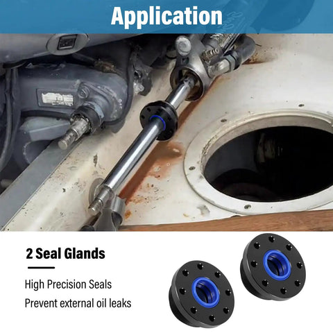 Seal Kit for Hydraulic Steering System Front Mount Cylinders With Wrench Included showing 2 seal glands in boat engine bay.
