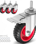 Heavy Duty 3 Inch Swivel Casters With Deadlock Brakes And 3 8 16 Unc Threaded Stems, rubber tire, shiny metal base, ideal for carts.