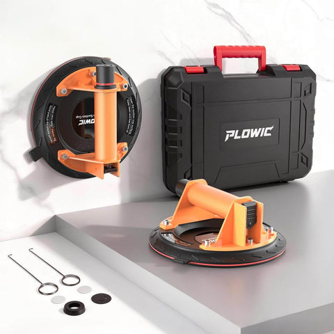 Glass Suction Cups Heavy Duty 8 Inch Vacuum Cup Lifter With Handle And Pump 440 Lbs Load Capacity shown with carrying case