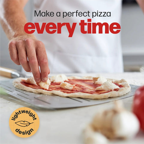 Hans Grill Pizza Peel PRO perforated metal pizza paddle for XL 12-inch pizzas, non-stick, for launching and turning pizzas