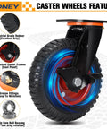 Heavy Duty Casters Set Of 4 With 8X2 Inch Solid Rubber Wheels And Knobby Tread, featuring swivel and brake