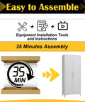Easy assembly instructions for Tall White Metal Pantry Cabinet With Door 75 Inch High Kitchen Storage Cupboard with adjustable feet.