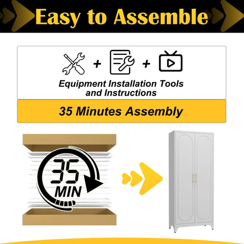 Easy assembly instructions for Tall White Metal Pantry Cabinet With Door 75 Inch High Kitchen Storage Cupboard with adjustable feet.