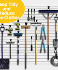 Heavy Duty Slatwall Hooks 22 Pack Set With Multi Size U And J Hooks For Ladders Bikes Garage And Garden Tools, 2.5 And 4 And 6 Inch Singles, ProSlat And Slatwall Panel Compatible holding garden tools and equipment on wall