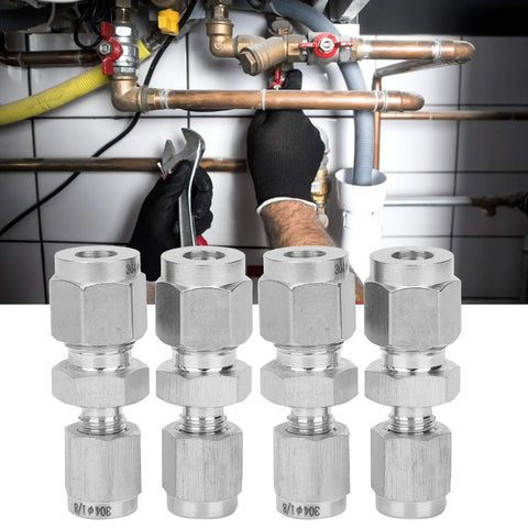 4Pack 304 Stainless Steel Compression Fittings Straight Double Ferrule Tube Adapter 1/8Inch To 1/4Inch Pipe Reducer Connector