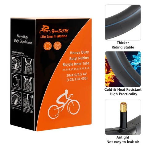 Tough As Nails Heavy Duty 20x4.0/4.5 E-Bike Inner Tubes Set With Butyl Material And Schrader Valve Premium Quality packaging
