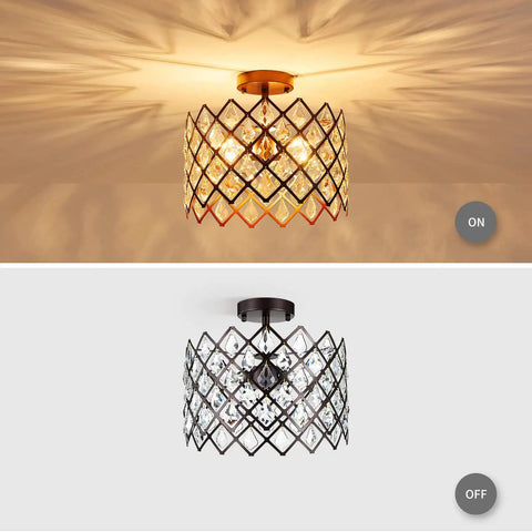 Crystal Chandelier 3 Light Pendant Ceiling Light Modern Fixture for Bedroom Living Room Hallway Kitchen Bar Dining, lit and unlit