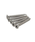 Premium Satin Nickel Wood Screws For Door Hinges And Cabinet DIY Projects Flat Head Phillips Drive Screw Pack displayed in a neat row.