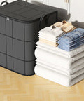 Massive Zippered Fabric Storage Bags Straight Up Heavy Duty And Foldable For Zero Fuss Home Organization No Sweat Closet Organizer with neatly stacked clothes and bedding.