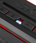 Close-up of Portable Bluetooth Speaker Designed For Power Tools With Kickin Bass Output Aux Input Usb Charging Port showing buttons.