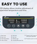 LCD display of Gel Heating And Cooling Machine With 15 Wells For 1 ml Syringes, showing temperature and time settings.