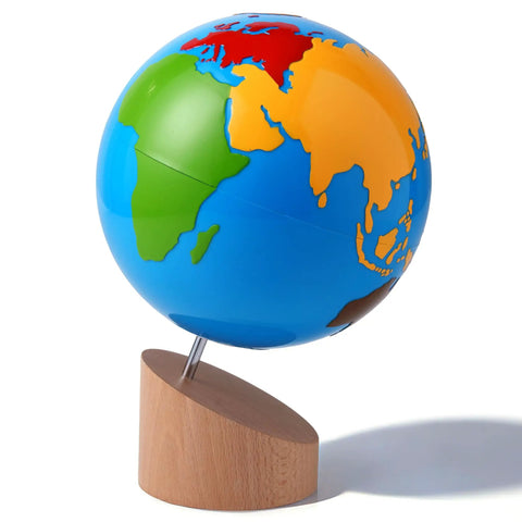 Montessori Color Globe 8.7 Inch Beechwood World Globe With Continent Outlines for Kid-Friendly Geography Learning