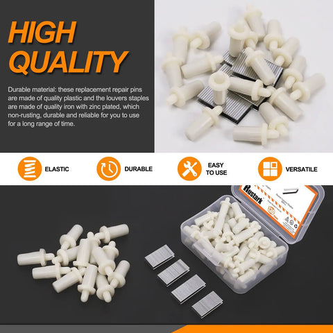 Fully Loaded Plantation Shutter Repair Kit 130 Pcs With 50 Spring Loaded Pins And 80 Tilt Rod Louvers Staples in packaging