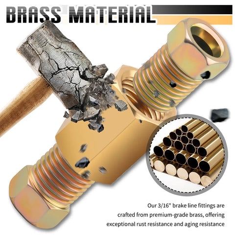 12-Piece 3/16 Inch Brake Line Fittings Kit With 4 Connectors And 8 Pipe Nuts For Double And Inverted Flare Brake Lines, DIY Car And Truck Brake Repair, Brass Construction For Durable, Leak-Free Fixes brass 3/16 inch connector and pipe nut