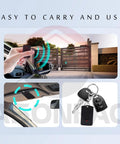 3 Channel Gate Opener Remote Replacement 318MHz in hand using Mighty Mule GTO gate, close-up of remote on keyring