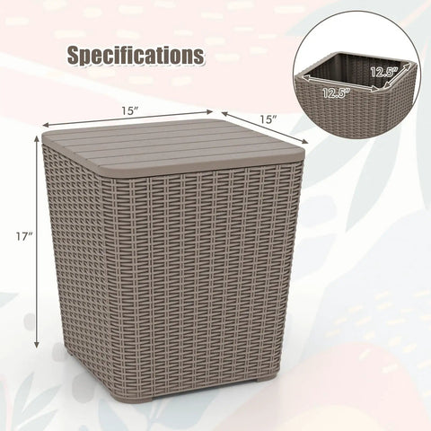 Specifications of 11.5 Gallon Waterproof Deck Box With Removable Lid And Faux Rattan Side Table for Outdoor Patio Brown