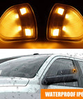 Left And Right Led Side Mirror Turn Signal Lights Replacement For 2010 To 2018 Dodge Ram 1500 2500 3500 4500 5500 With Clear Cover Lens Two Wire System 2 Pcs, waterproof LED lights, installed on Dodge Ram under rain conditions.