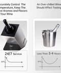 Image comparing Single Bottle Wine Chiller For 750ml Bottles Iceless Stainless Steel Cooler to a metal bucket chiller.