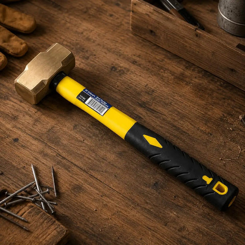 Two Pound Brass Head Sledge Hammer With Fiberglass Handle, Workhorse Impact Tool for Demolition, Masonry, Driving Piles, Camping and Home Projects, Comfortable Grip