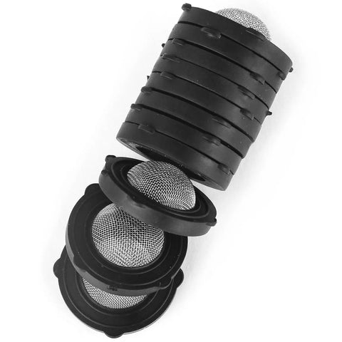 20 Pcs Hose Filter Washers With Stainless Steel Screen And Rubber Gasket For Garden Hose 3/4 Inch Connectors And 5/8 Inch Washing Machine, Reducing Nozzle Clogs And Sand Buildup. Stack of filter washers with visible mesh screen and rubber ring.